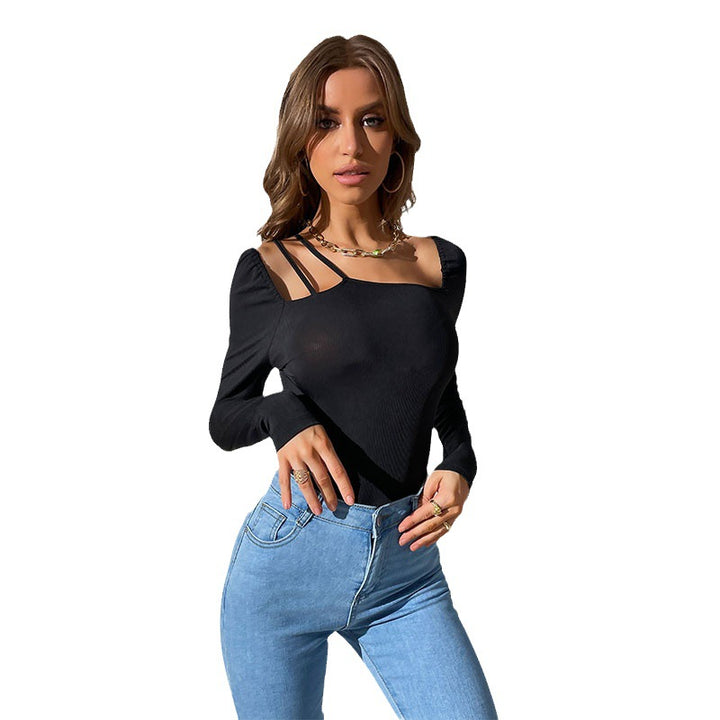 Damen Figurbetonter Langarm-Body mit asymmetrischem Trägerdetail und hohem Beinausschnitt Drune