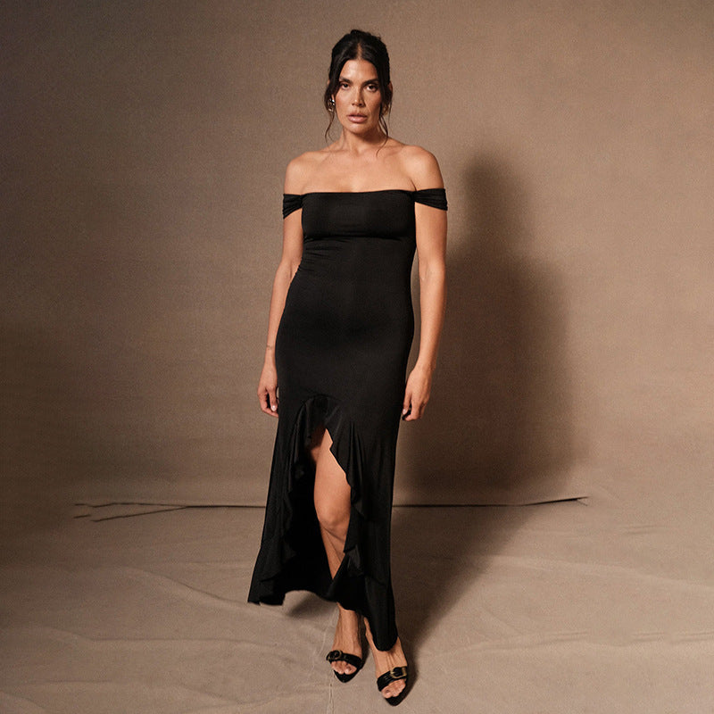 Damen figurbetontes Off-Shoulder Kleid Drune