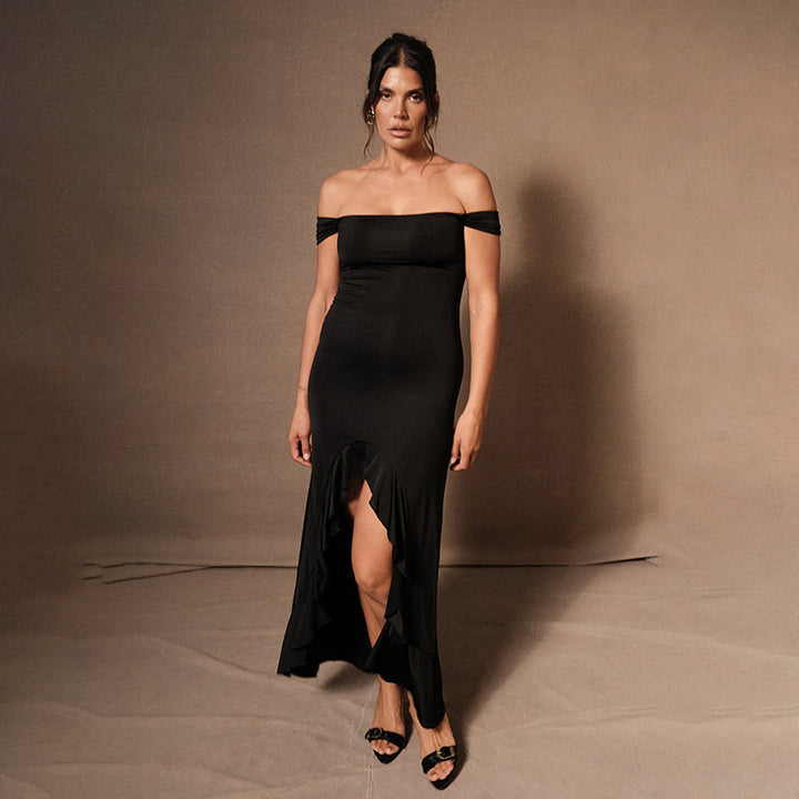 Damen figurbetontes Off-Shoulder Kleid Drune