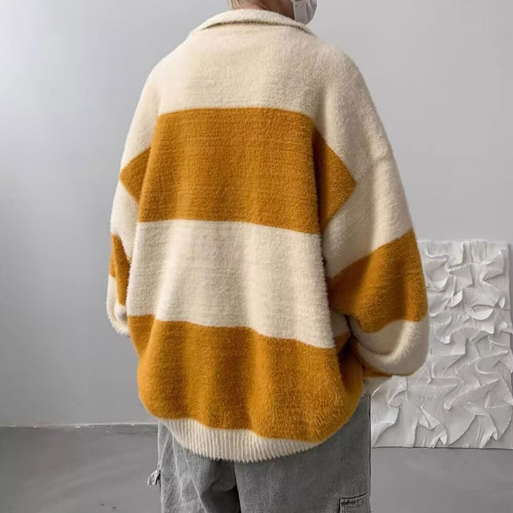 Herren Gemütlicher Grobstrickpullover mit modernen Streifen Drune