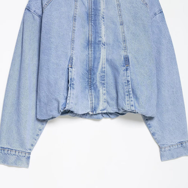 Damen Oversize Denim-Blouson mit hohem Stehkragen und elastischem Saum Drune