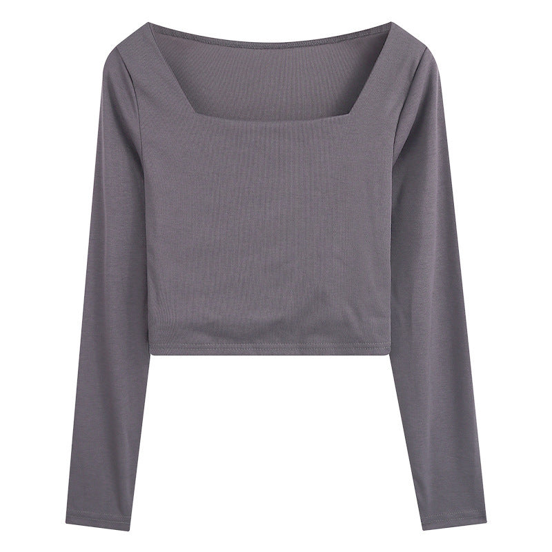 Damen Langarm Crop-Top mit elegantem Quadrat-Ausschnitt und figurumspielendem Schnitt