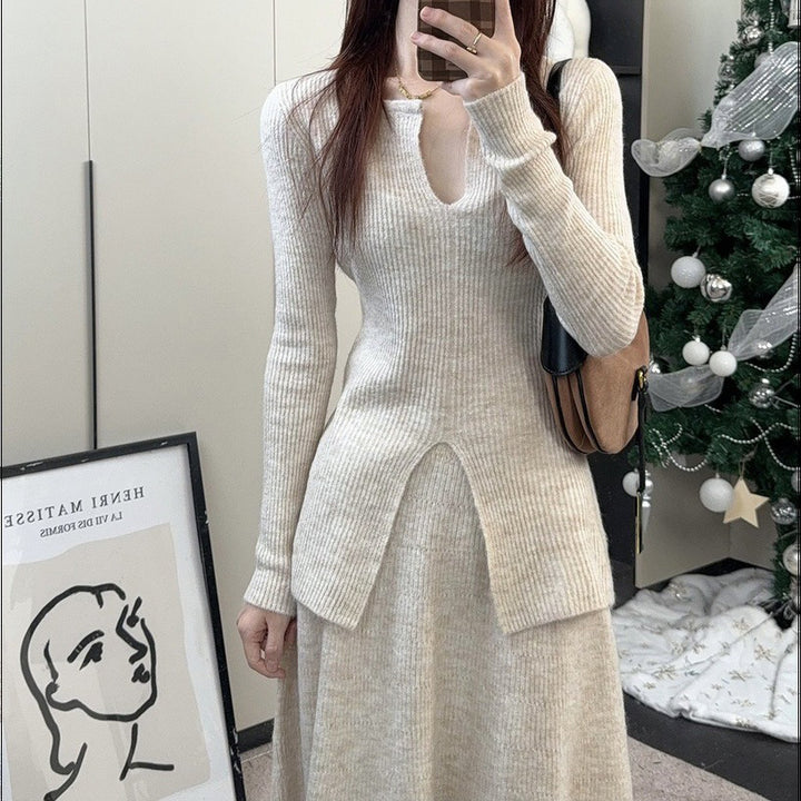 Damen Rippstrickpullover mit tiefem V-Ausschnitt und lässigem Schnitt Drune