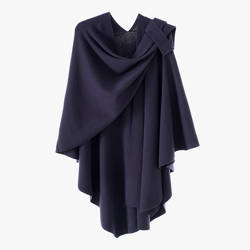 Damen Kapuzenponcho aus Feinstrick mit asymmetrischem Saum Drune