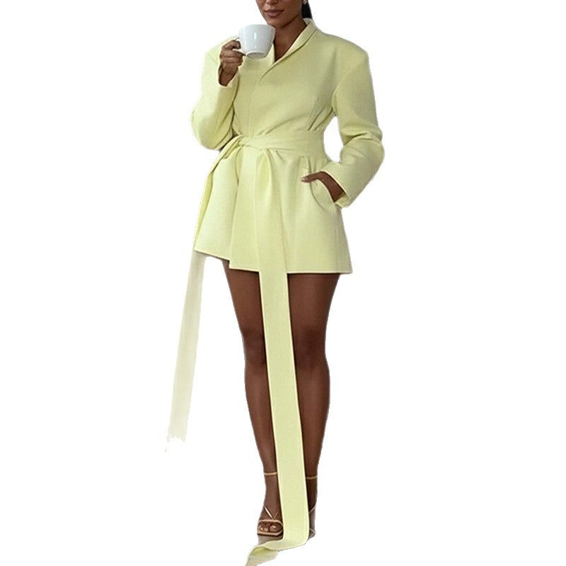 Damen Elegante Sommerjacke mit Bindegürtel und praktischen Taschen Drune