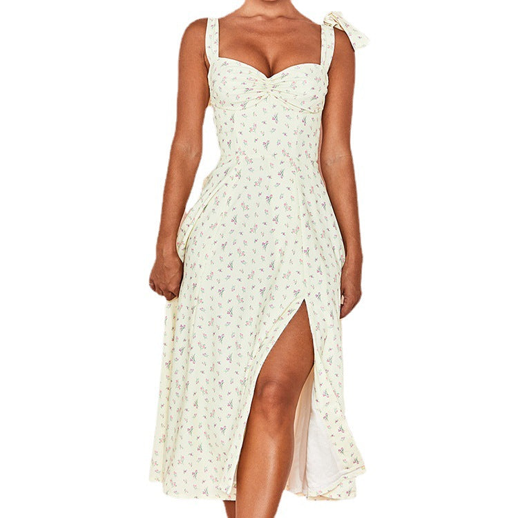 Damen Sommerliches Maxikleid mit Rüschen und Schlitz Drune