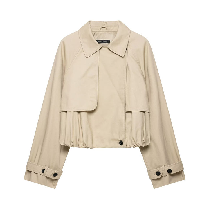 Damen 60+ Cropped Trenchblouson mit Cape‑Detail und Tunnelzugsaum Drune