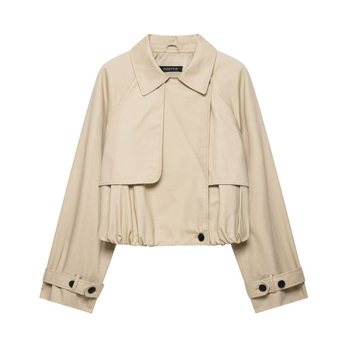 Damen 60+ Cropped Trenchblouson mit Cape‑Detail und Tunnelzugsaum Drune