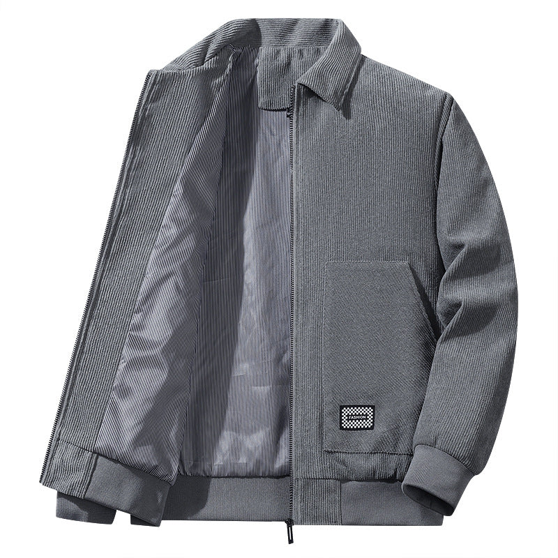 Herren strukturierter Freizeitblouson mit feinem Cordgewebe, gestreiftem Innenfutter und elastischem Saum Drune