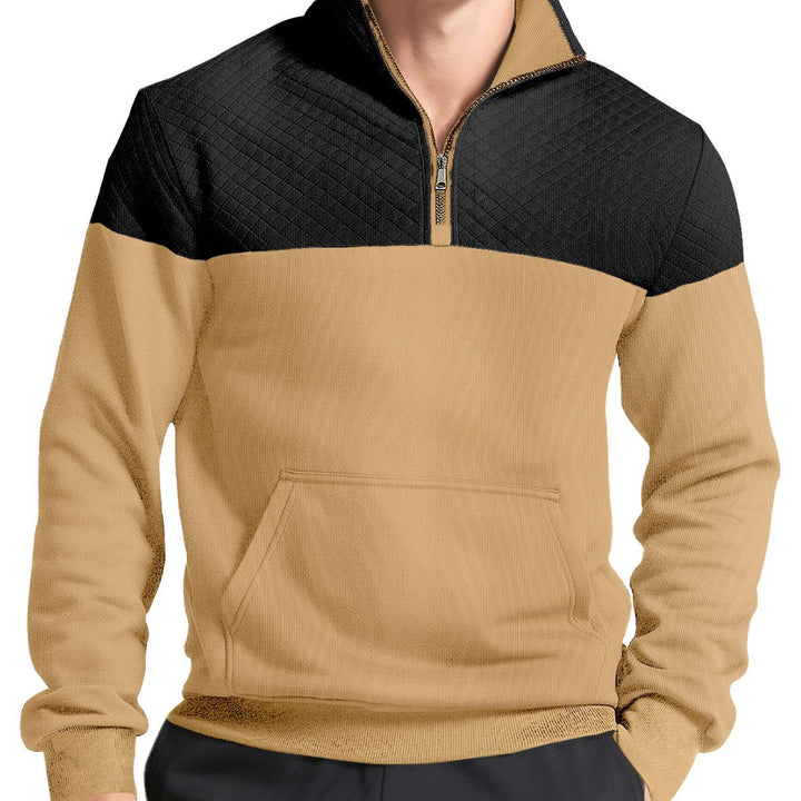 Herren nan Halbzip-Sweatshirt mit gesteppter Schulterpartie Kängurutasche und gerippten Bündchen Drune