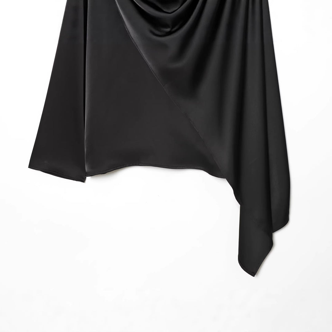 Damen nan asymmetrische Drapé-Bluse mit Wasserfallkragen und Einarm-Volant Drune