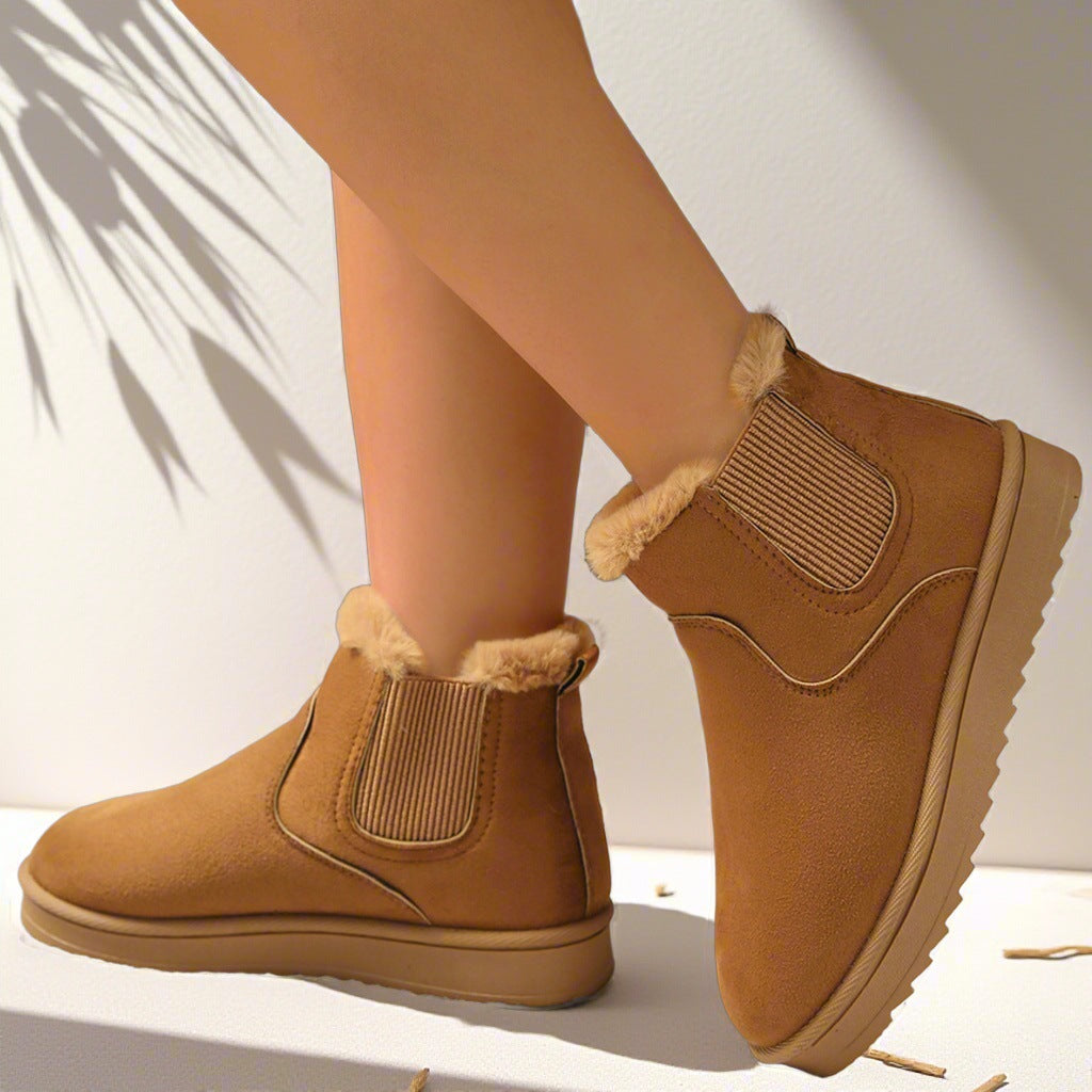 Damen Gefütterte Chelsea-Stiefelette aus Wildlederoptik mit elastischem Einsatz und Profilsohle Drune