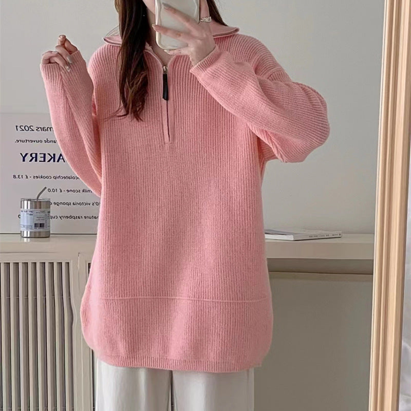 Damen Komfortabler Hoodie mit halb verdecktem Reißverschluss Drune