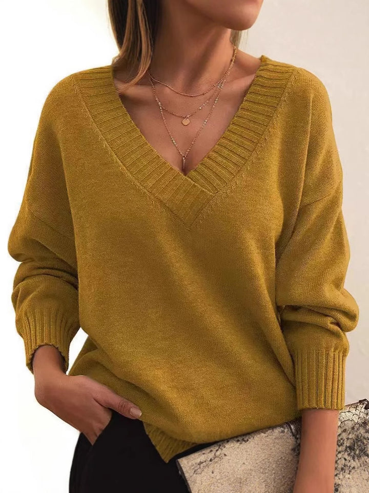 Damen lässiger V-Ausschnitt Sweatshirt mit angesagtem Oversized-Schnitt Drune
