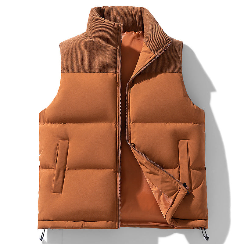 Unisex Gepolsterte Steppweste mit Cordbesatz, hohem Stehkragen und verstellbarem Kordelzug Drune