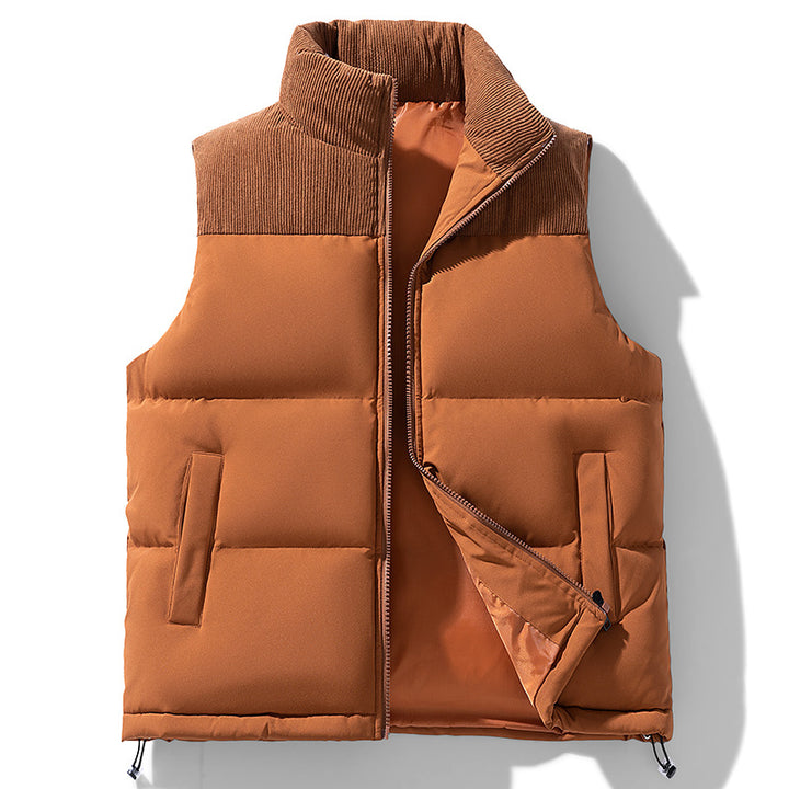 Unisex Gepolsterte Steppweste mit Cordbesatz, hohem Stehkragen und verstellbarem Kordelzug Drune