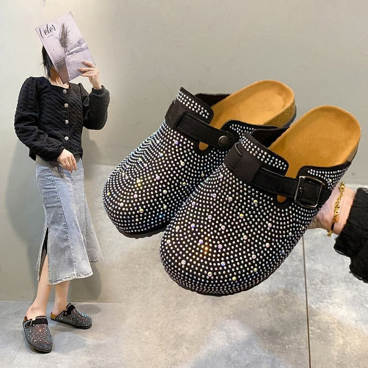 Damen Clogs mit funkelnden Strasssteinchen und verstellbarem Schnallenverschluss Drune