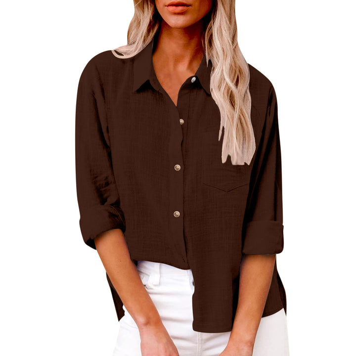 Damen nan oversized Leinen-Baumwollmix Hemdbluse mit Brusttasche und krempelbaren Ärmeln Drune