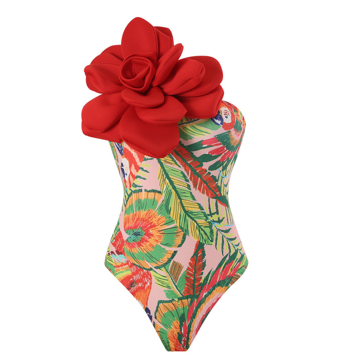 Damen Eleganter Badeanzug mit großem Blumen-Detail und transparentem Überrock Drune