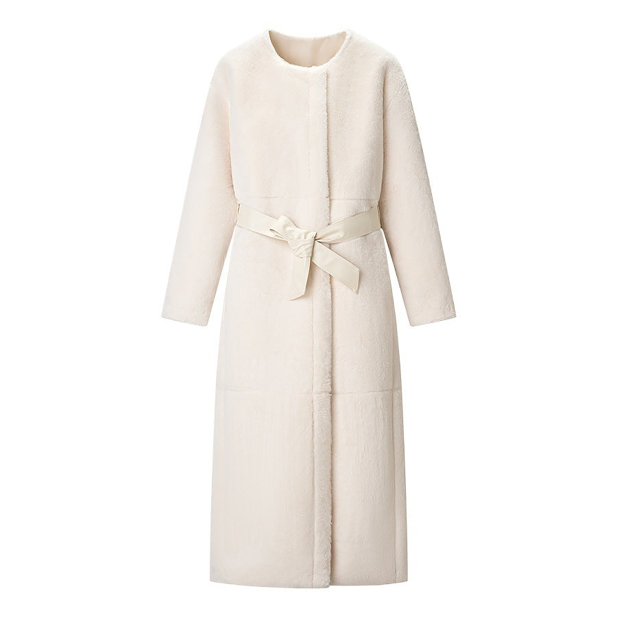 Damen Maxilanger Oversize-Teddymantel mit minimalistischem Stehkragen und verdeckter Druckknopfleiste Drune