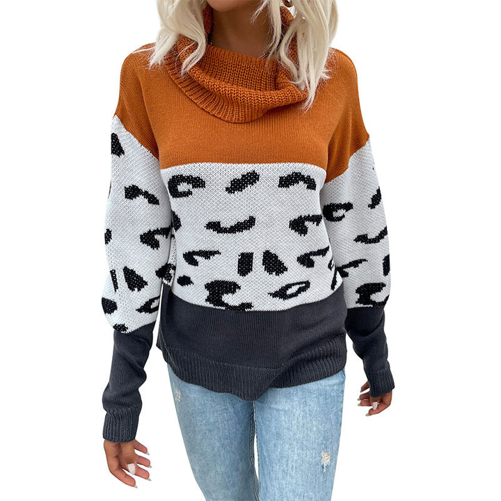 Damen Modischer Pullover mit Leopardenmuster und Rollkragen Drune