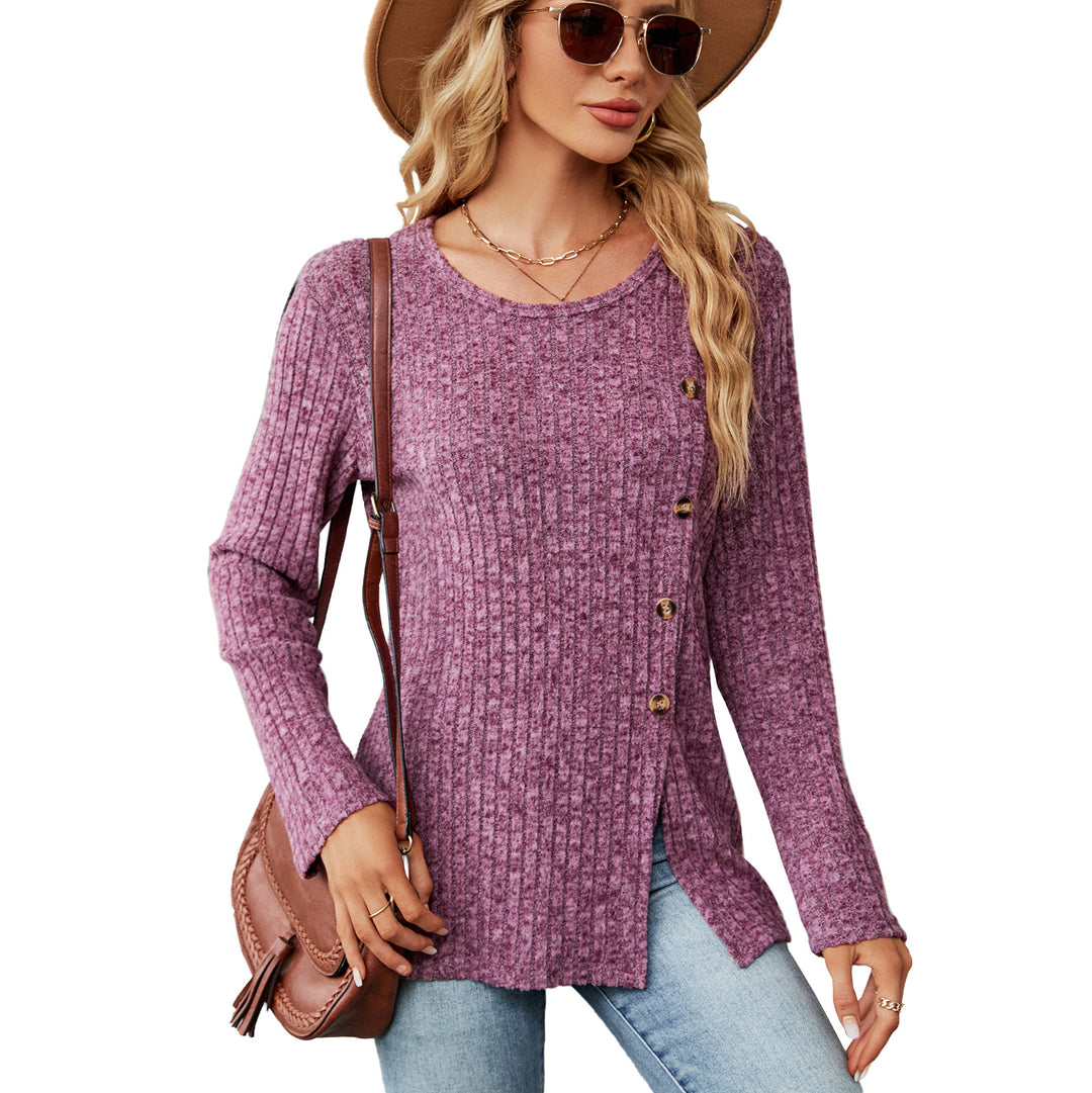 Damen legere Strickbluse mit knoopbarem Design und seitlichem Schlitz Drune