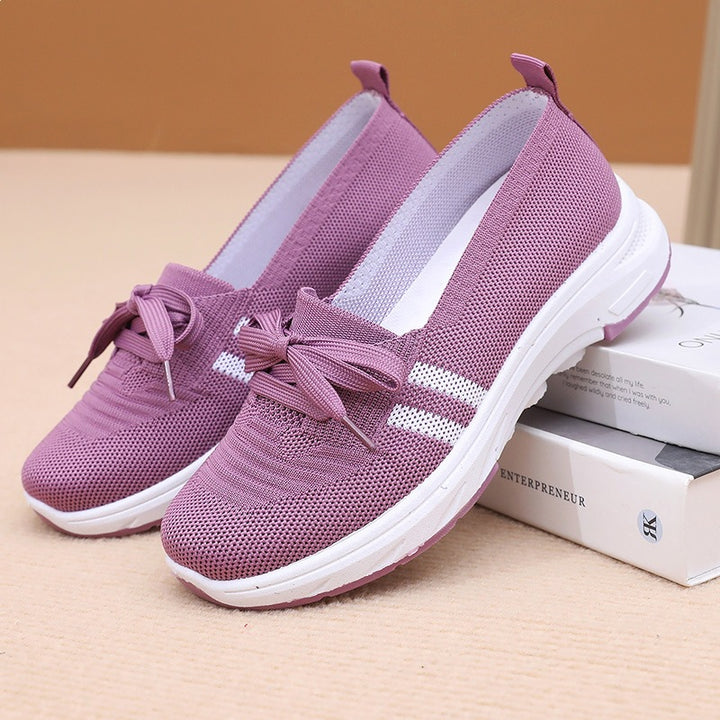 Damen Schlupf-Strick-Sneaker mit dekorativer Schleife und gedämpfter Plateausohle Drune