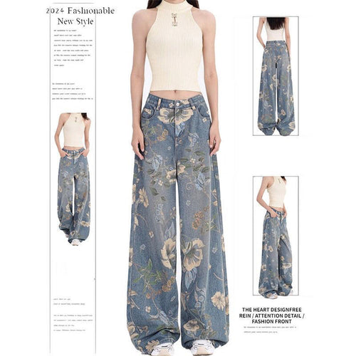 Damen Weit geschnittene Jeans mit floralen Mustern Drune