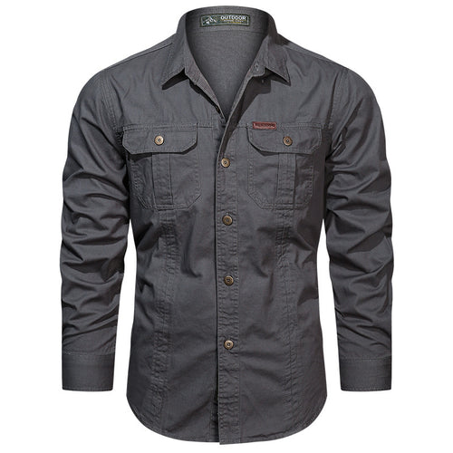 Herren nan robustes langärmeliges Outdoorhemd mit doppelten Brusttaschen und Button-Front Drune