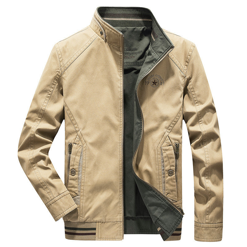 Herren leichte Canvas-Übergangsjacke mit Stehkragen, Reißverschluss und geripptem Saum Drune