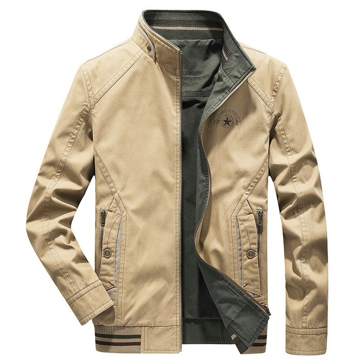 Herren leichte Canvas-Übergangsjacke mit Stehkragen, Reißverschluss und geripptem Saum Drune