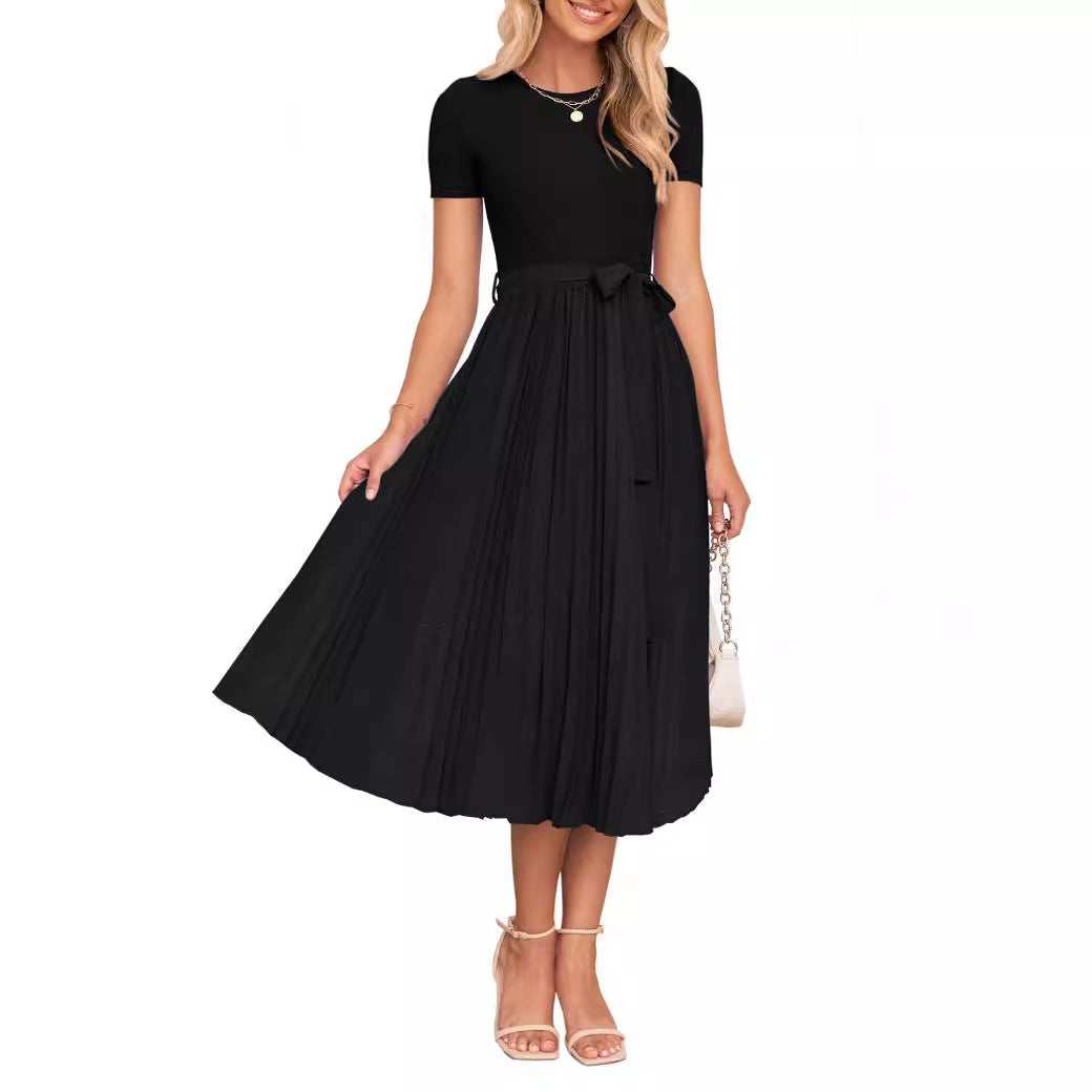 Damen Elegantes Midikleid mit tailliertem Design und schwingendem Rock Drune