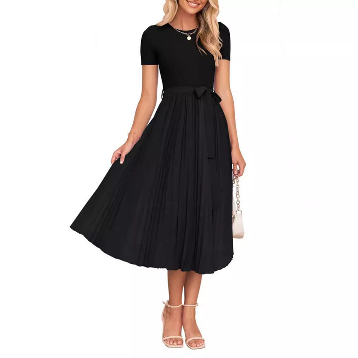 Damen Elegantes Midikleid mit tailliertem Design und schwingendem Rock Drune