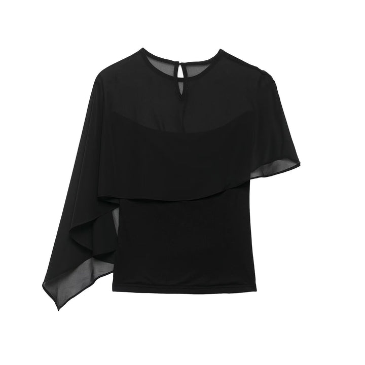 Damen Asymmetrisches Chiffon-Cape Top mit einseitiger Schulterpartie Drune