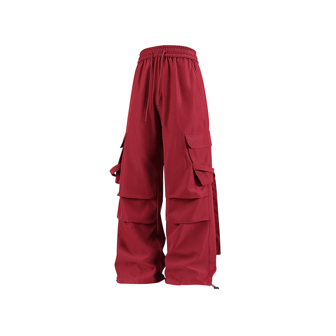 Herren Baggy‑Cargo‑Hose mit modularen Klappfächern, Band‑Details und Kordelbund Drune