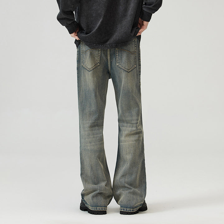 Herren Weit geschnittene Relaxed-Denimhose aus Vintage-Denim mit tiefem Schritt und leichter Used-Waschung Drune
