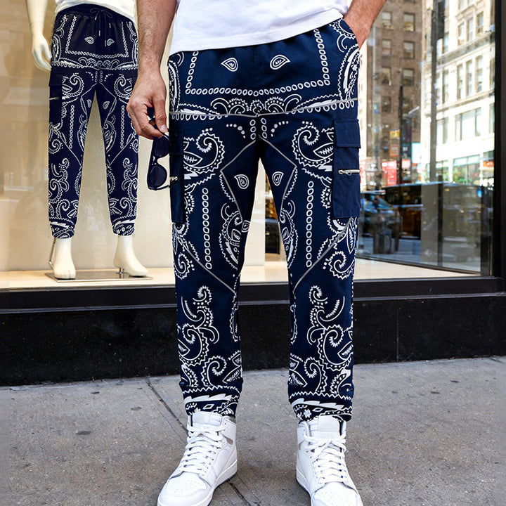Herren Cargo-Jogginghose im Bandana-Print mit Cargo-Taschen & elastischem Bund Drune