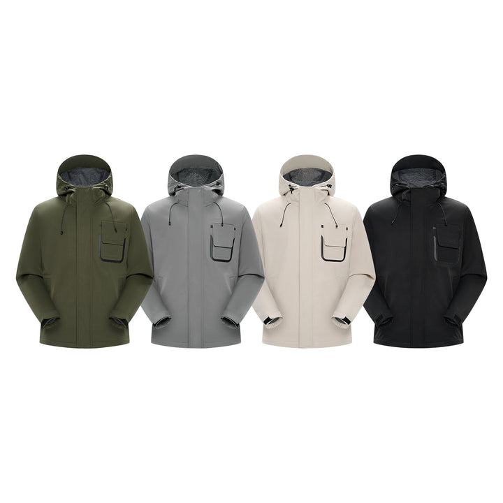 Herren Technische Funktionsjacke mit Kapuze, wasserabweisendem Softshell und Brustklappen-Tasche Drune