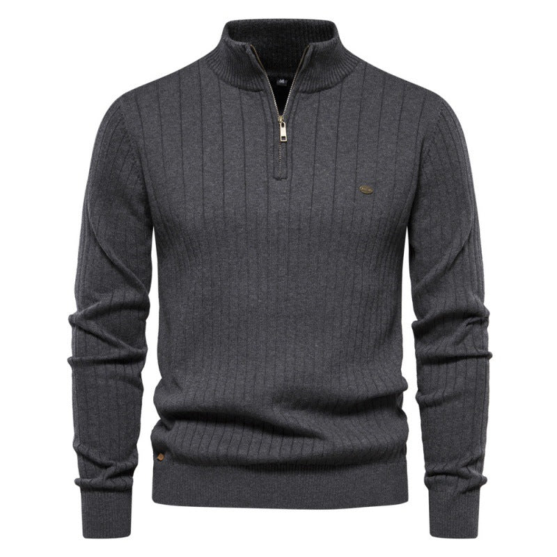 Herren Pullover mit halbem Reißverschluss und Rippstruktur Drune