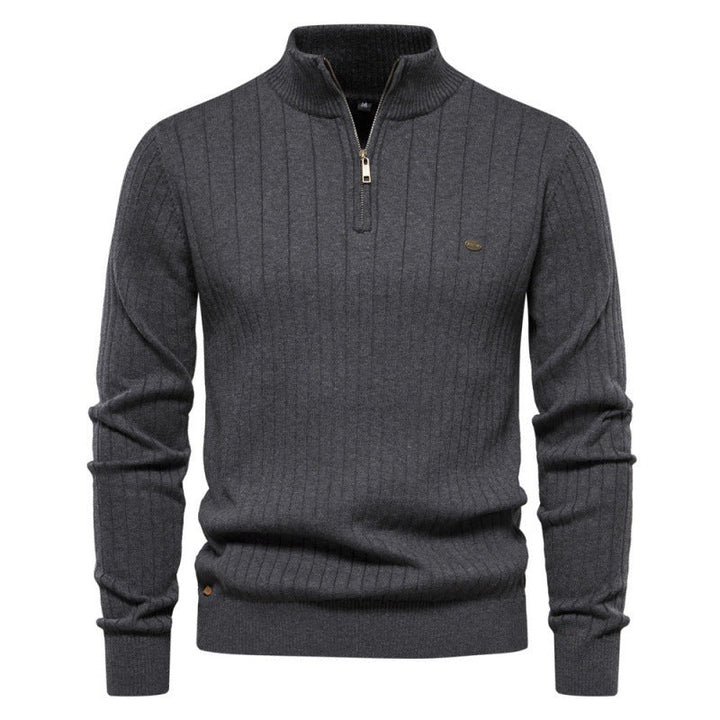 Herren Pullover mit halbem Reißverschluss und Rippstruktur Drune