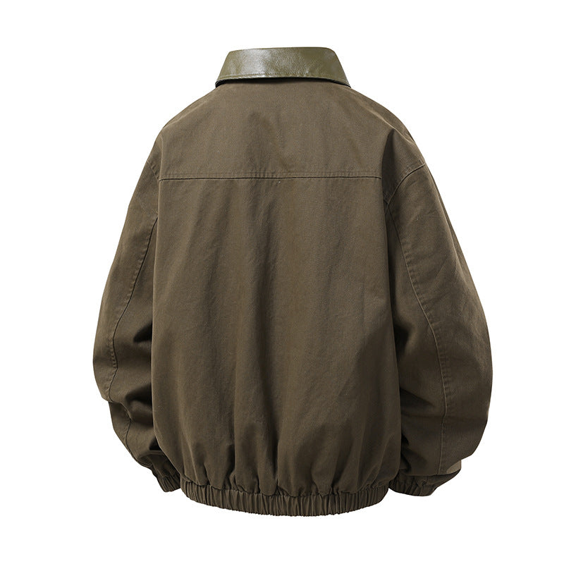 Herren Boxy-Coachjacke im minimalistischen Layering-Stil mit kontrastierendem Kunstlederkragen, Druckknopfverschluss & elastischem Saum Drune