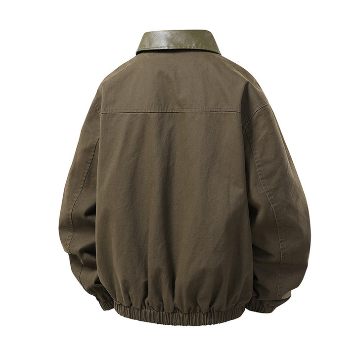 Herren Boxy-Coachjacke im minimalistischen Layering-Stil mit kontrastierendem Kunstlederkragen, Druckknopfverschluss & elastischem Saum Drune