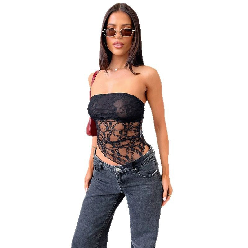 Damen schulterfreies Spitzenoberteil Drune