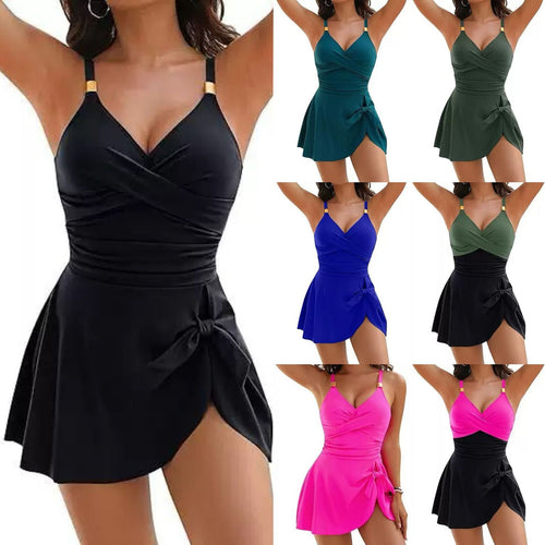 Damen Wickelbadeanzug mit elegantem V-Ausschnitt und figurformendem Schnitt Drune