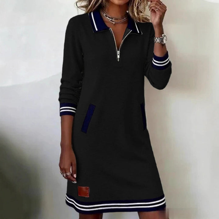 Damen Polo-Kleid im Sport-Look mit dekorativem Reißverschluss und Seitentaschen Drune