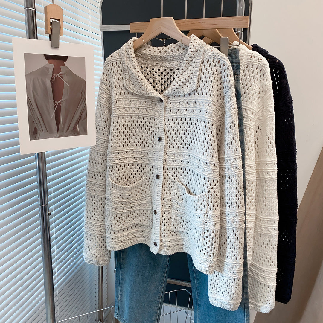 Damen Lässige Strickjacke im Lochmuster Drune
