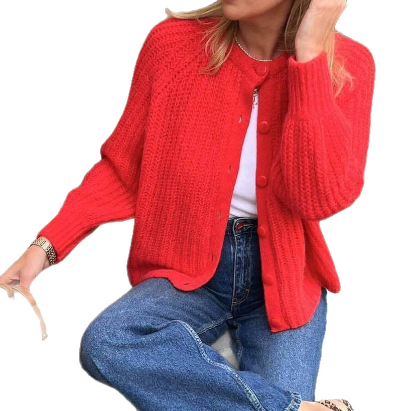 Damen Oversize Mohair-Effekt Strickjacke mit Rippenstruktur und Rundhalsausschnitt Drune