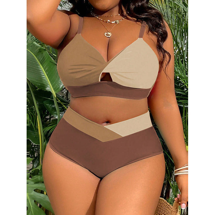 Damen Hochgeschnittener Bikini mit kreativem Farbblock-Design Drune