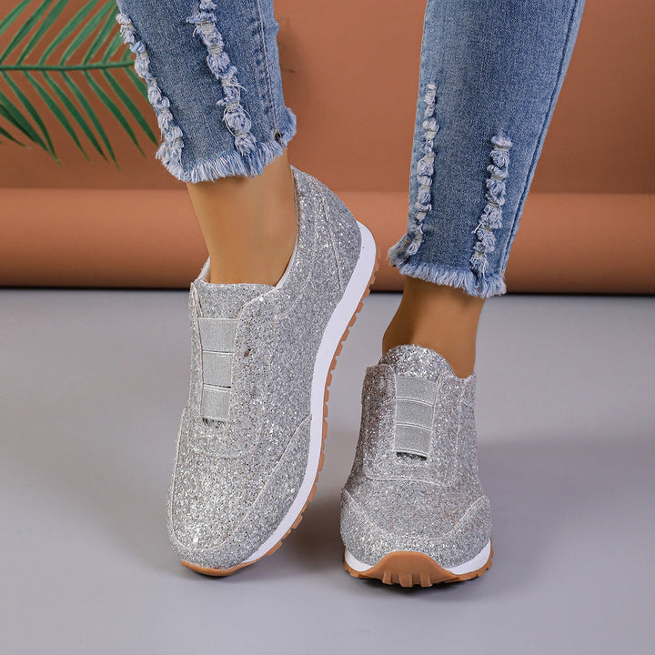 Damen Sneaker mit Glitzer-Effekt und elastischem Riemen Drune