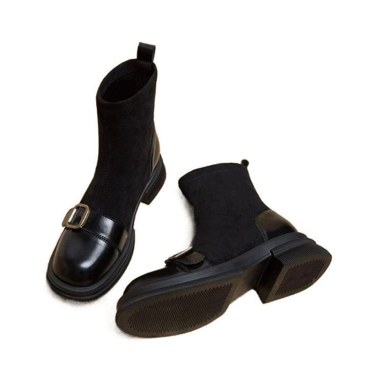 Damen Elegante Chelsea-Stiefeletten mit Blockabsatz und Schnallen-Detail Drune